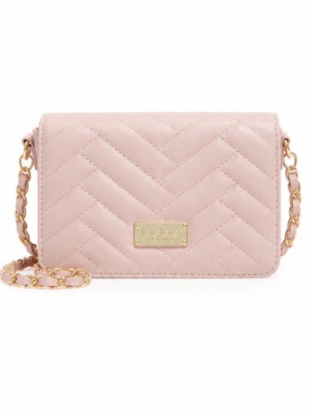 bebe Quilted Blush Crossbody Bag with Gold Chain Trim